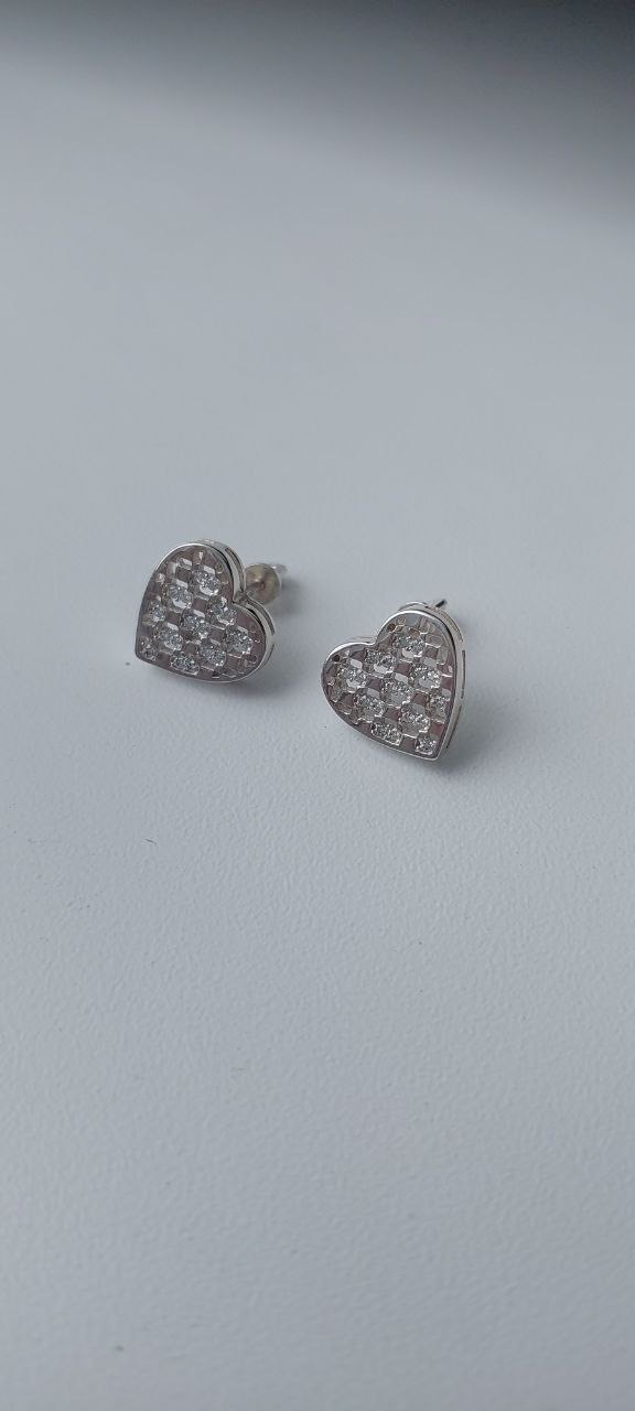 Сережки «Серця з камінцями» зі срібла 925