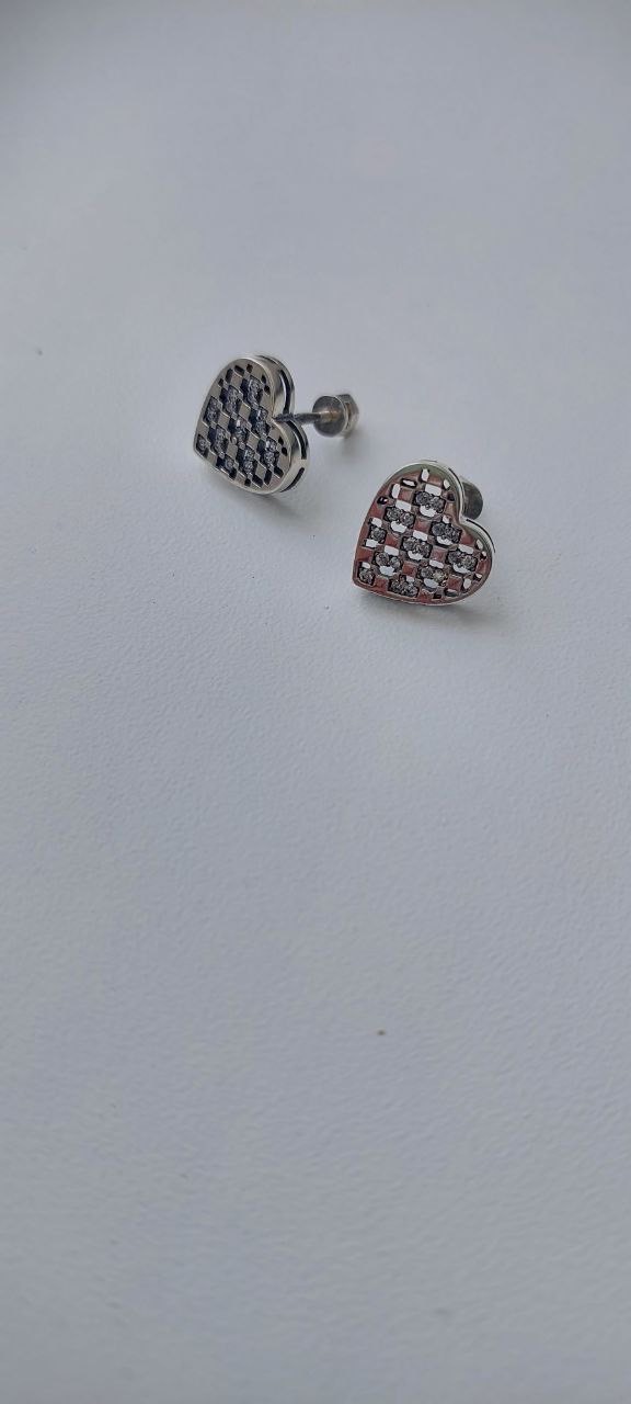 Сережки «Серця з камінцями» зі срібла 925 — фото 3