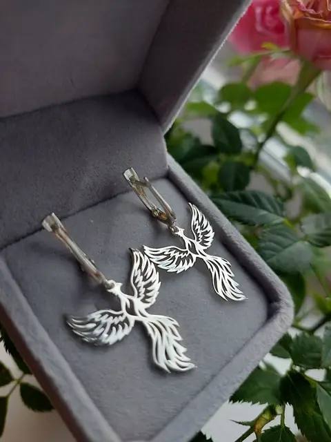 Сережки «Ажурний фенікс» зі срібла 925 — фото 2