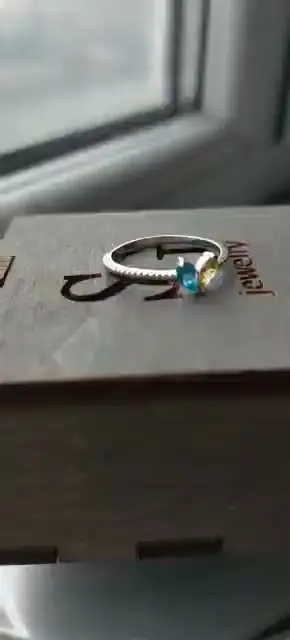 Каблучка «Серце з двох камінців UA» зі срібла 925 — фото 2